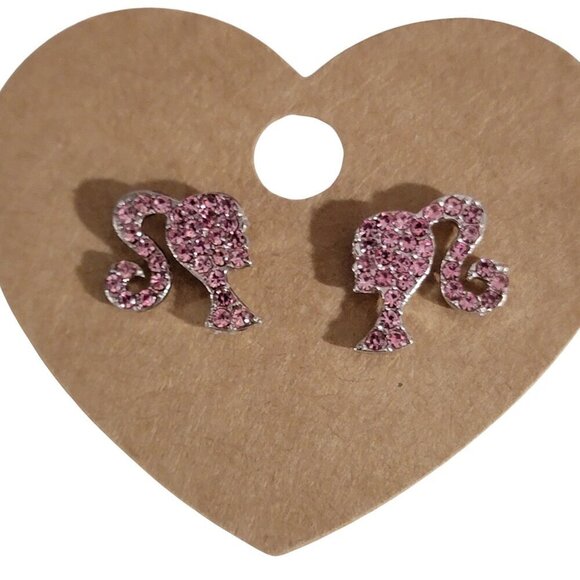Barbie Pink Style Crystal Pierced Earrings - Picture 1 of 5